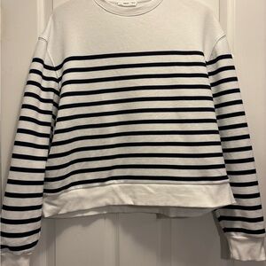 Classic White and Black Striped Cropped Crewneck